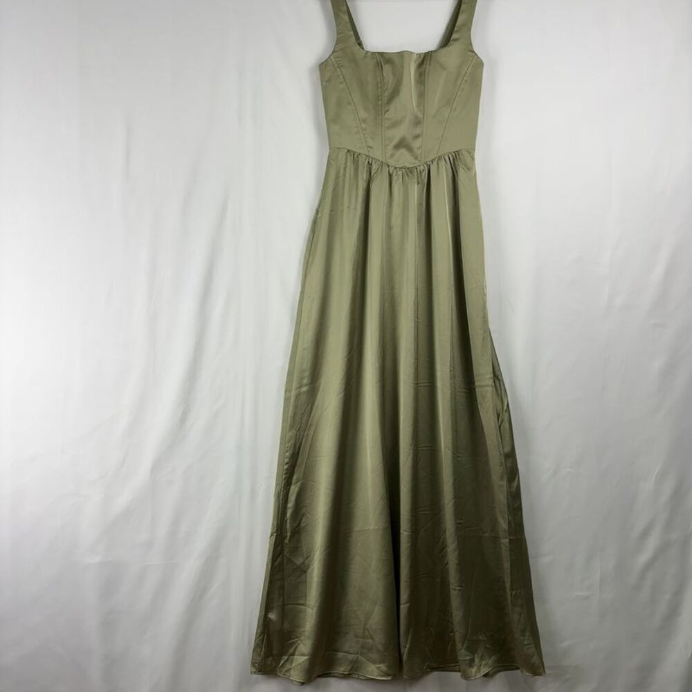 Show Me Your MuMu Olive Satin Maxi Dress